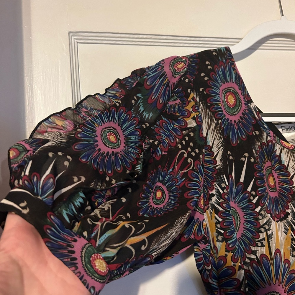 Multi-Colored, Patterned Mini Dress With Waist Tie - image 4